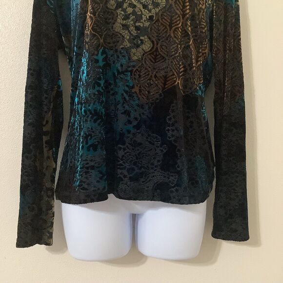 Chico's Multicolor Velvet Burnout Floral Witchy Whimsigoth Long Sleeve Top M - Picture 3 of 7